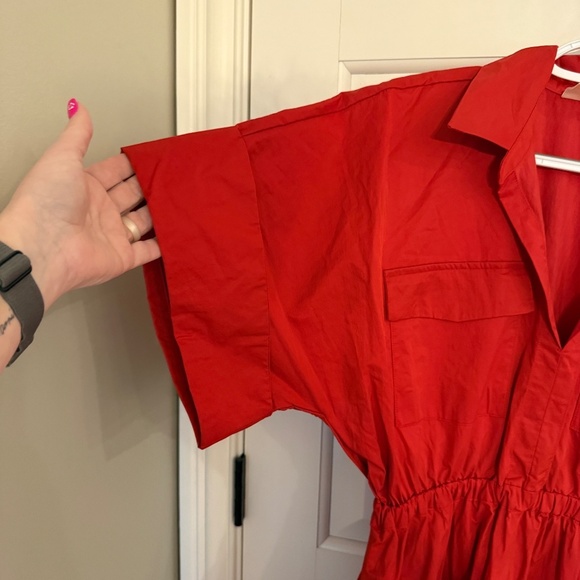 New! Maeve x Anthropologie Utility Shirt Dress Red 3421 - Picture 4 of 12